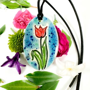 Tulip Ceramic Necklace in Blue image 2