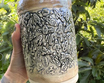 Rocket Ships One of A Kind Hand-built Stoneware Mug 32 ounces