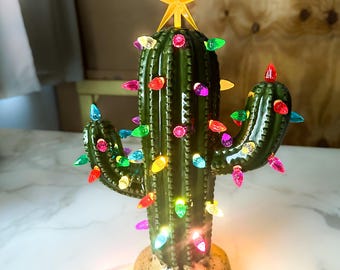 Light Up Ceramic Christmas Cactus with Classic Lights