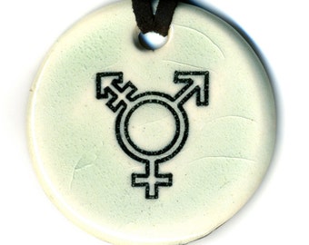 Trans Pride Ceramic Necklace in Crackle