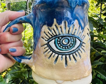 Evil Eye One of A Kind Hand-built Stoneware Mug 16 oz