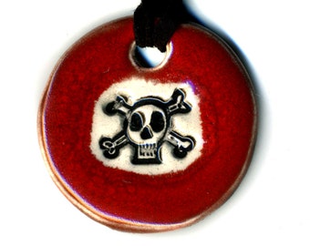 Skull and Crossbones Ceramic Necklace in Red