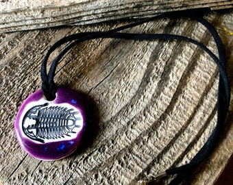 Trilobite Ceramic Necklace in Purple