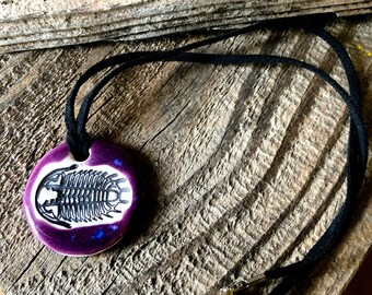 Trilobite Ceramic Necklace in Purple