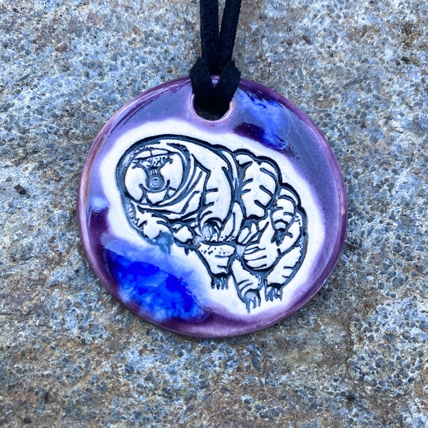 Tardigrade or Water Bear Ceramic Necklace in Purple