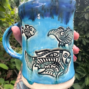 Fish One of A Kind Hand-built Stoneware Mug 18 ounces