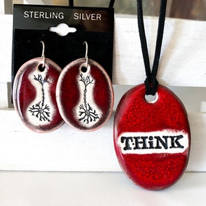 Think and Neurons Ceramic Necklace and Earring Set