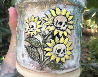 Skull Flower One of A Kind Hand-built 20 ounce Stoneware Mug