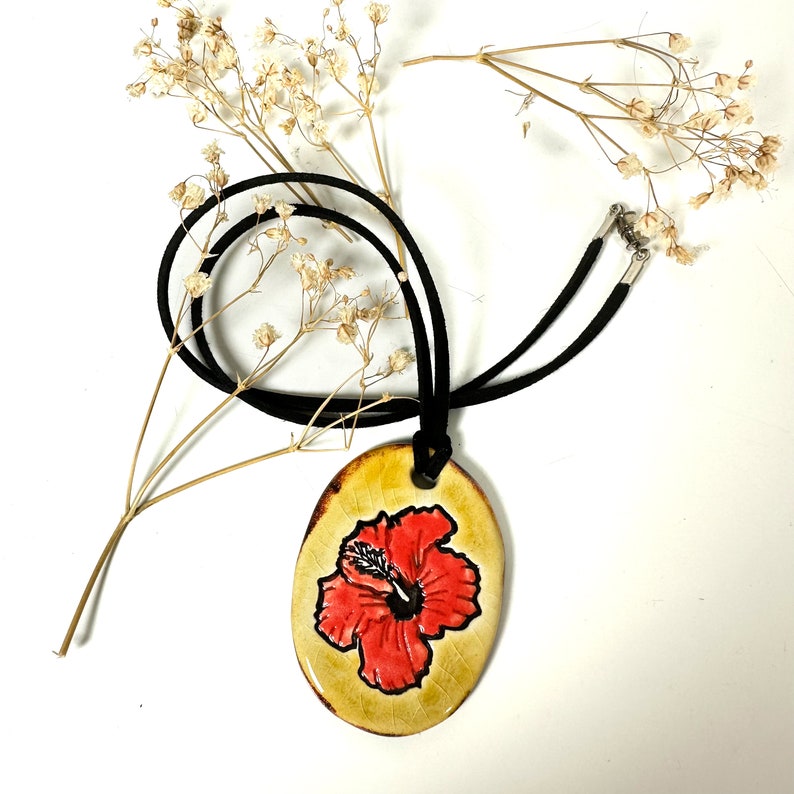 Hibiscus FlowerCeramic Necklace in Bronze Crackle image 3