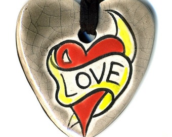 Love Tattoo Heart Ceramic Necklace in Gray