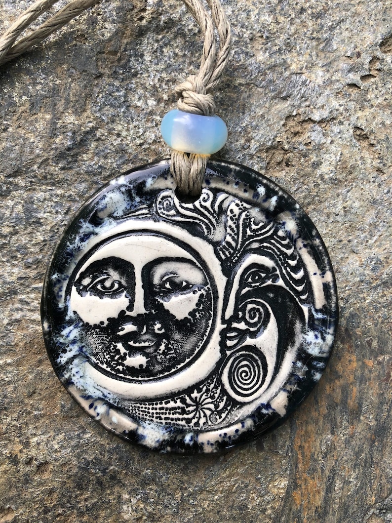 Adjustable Ceramic Moon Hemp Necklace image 1