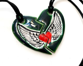 Best Friend Ceramic Heart Necklace Set in Green