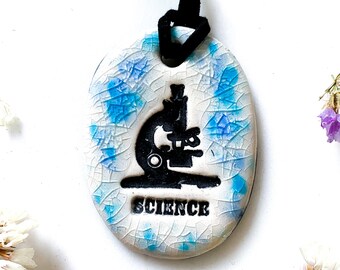 Science Microscope Ceramic Necklace in Blue