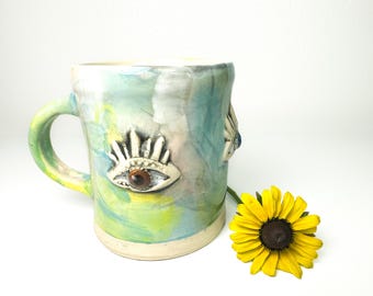 Stoneware Eye Mug Handbuilt 16 oz