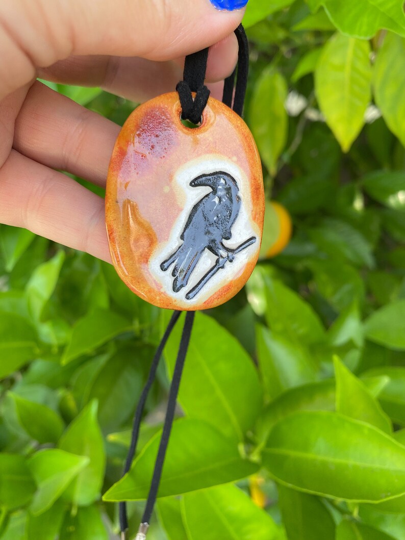 Black Bird Ceramic Necklace in Earth-tones image 5