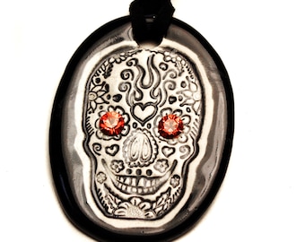 Day of the Dead Skull  Necklace with Swarovski Crystal Eyes