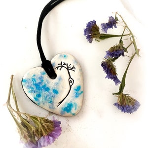 Neuron Heart Ceramic Necklace in Spotted Blue