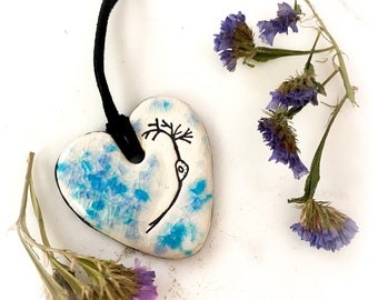 Neuron Heart Ceramic Necklace in Spotted Blue