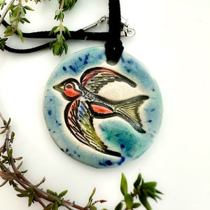 Swallow Ceramic Necklace in Blue image 2