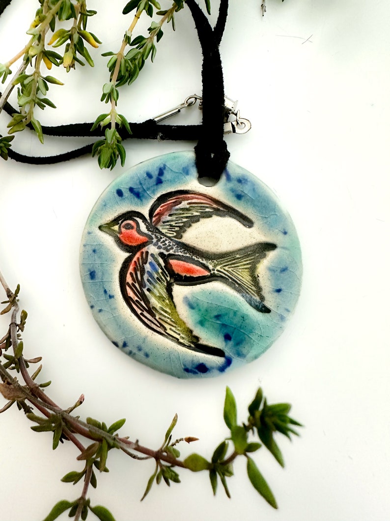 Swallow Ceramic Necklace in Blue image 2