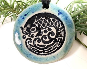 Koi Fish Ceramic Necklace in Blue