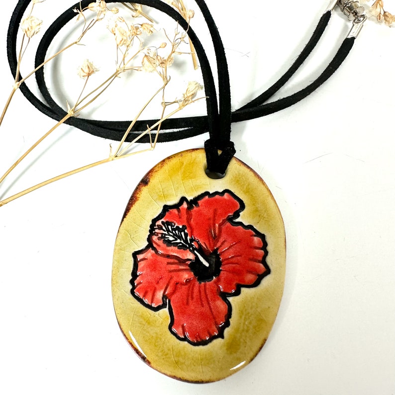 Hibiscus FlowerCeramic Necklace in Bronze Crackle image 4