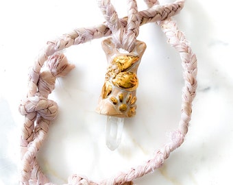 Quartz Crystal 22k Gold and Stoneware Necklace