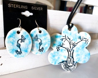 Ceramic Neuron Necklace and Earring Set