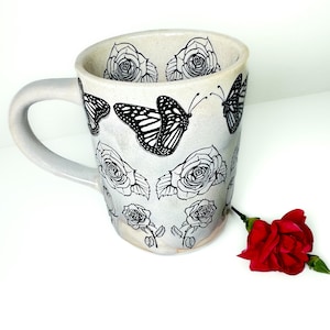 Stoneware Butterflies and Roses Mug