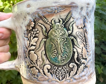 Figeater Beetle or Scarab One of A Kind Hand-built 20 ounce Stoneware Mug