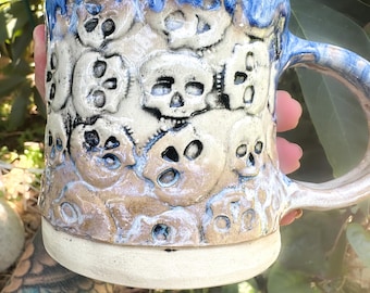 Skulls One of A Kind Hand-built Stoneware Mug 16 ounces