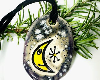 Crescent Moon Ceramic Necklace