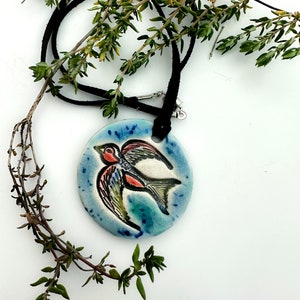Swallow Ceramic Necklace in Blue image 3