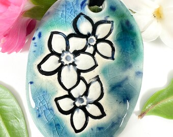 Cherry Blossom Ceramic Necklace in Blue