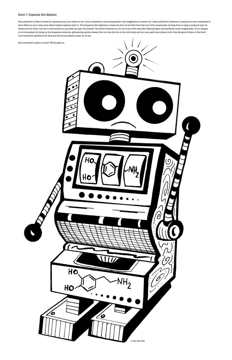 Coloring Art Print Robot 7 Dopamine Slot Machine 11x17 Poster Etsy