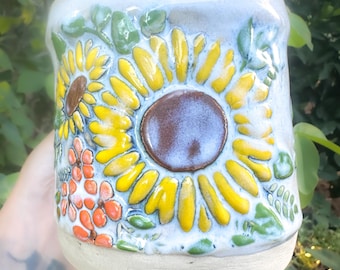Sunflower One of A Kind Hand-built Stoneware Mug 18 ounces