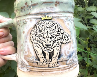 Wolf Hand-built Stoneware Mug 18 oz One of A Kind