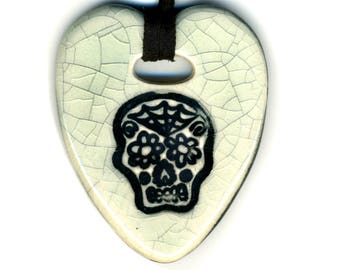 Dia de Muertos Skull Ceramic Necklace in Pink