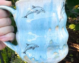 Stoneware Dolphin Wavy Mug in Blues