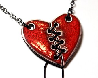Lace Up Heart Ceramic Necklace with Chain (Slightly wider version)