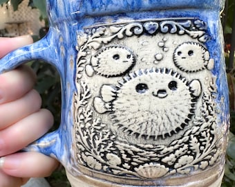 Pufferfish One of A Kind Hand-built 20 ounce Stoneware Mug