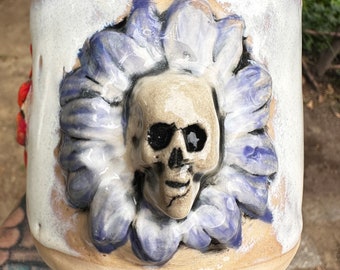 Skull Flowers One of A Kind Hand-built Stoneware Mug