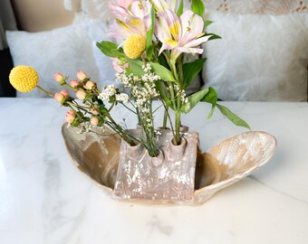Hand-built Stoneware Flower Boat Vase