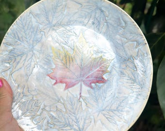 Maple Leaf 8 inch Stoneware Hand Built Plate one-of-a-kind