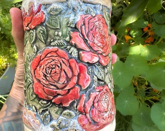 Red Rose One of A Kind Hand-built Stoneware Mug 22 ounces