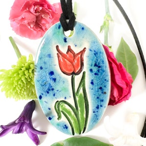 Tulip Ceramic Necklace in Blue image 6