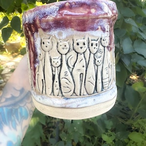Handbuilt Stoneware Modern Cats Mug One of a Kind 22 oz