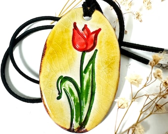 Tulip Ceramic Necklace in Blue