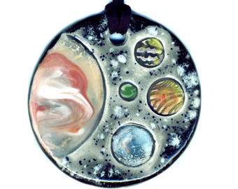 Jupiter and Four Moons Ceramic Necklace In Black and Gray