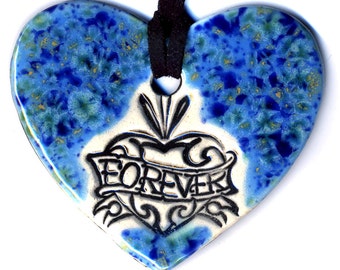 Forever Heart Ceramic Necklace In Speckled Blue